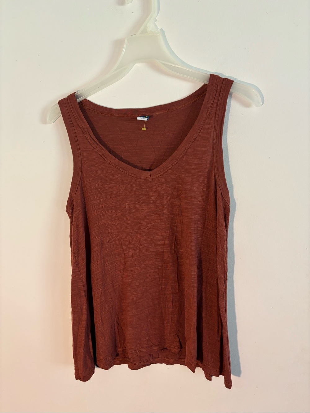 Old Navy Luxe XS Rust Brown V-Neck Swing Tank Top Sleeveless Soft Slub Knit